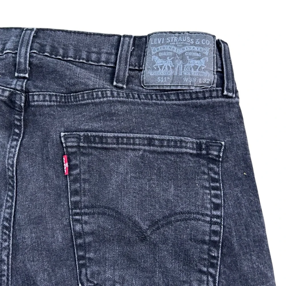 Levis 511 Slim Fit Jeans Mens 38x32 Black Faded Denim Pants 04511-1390